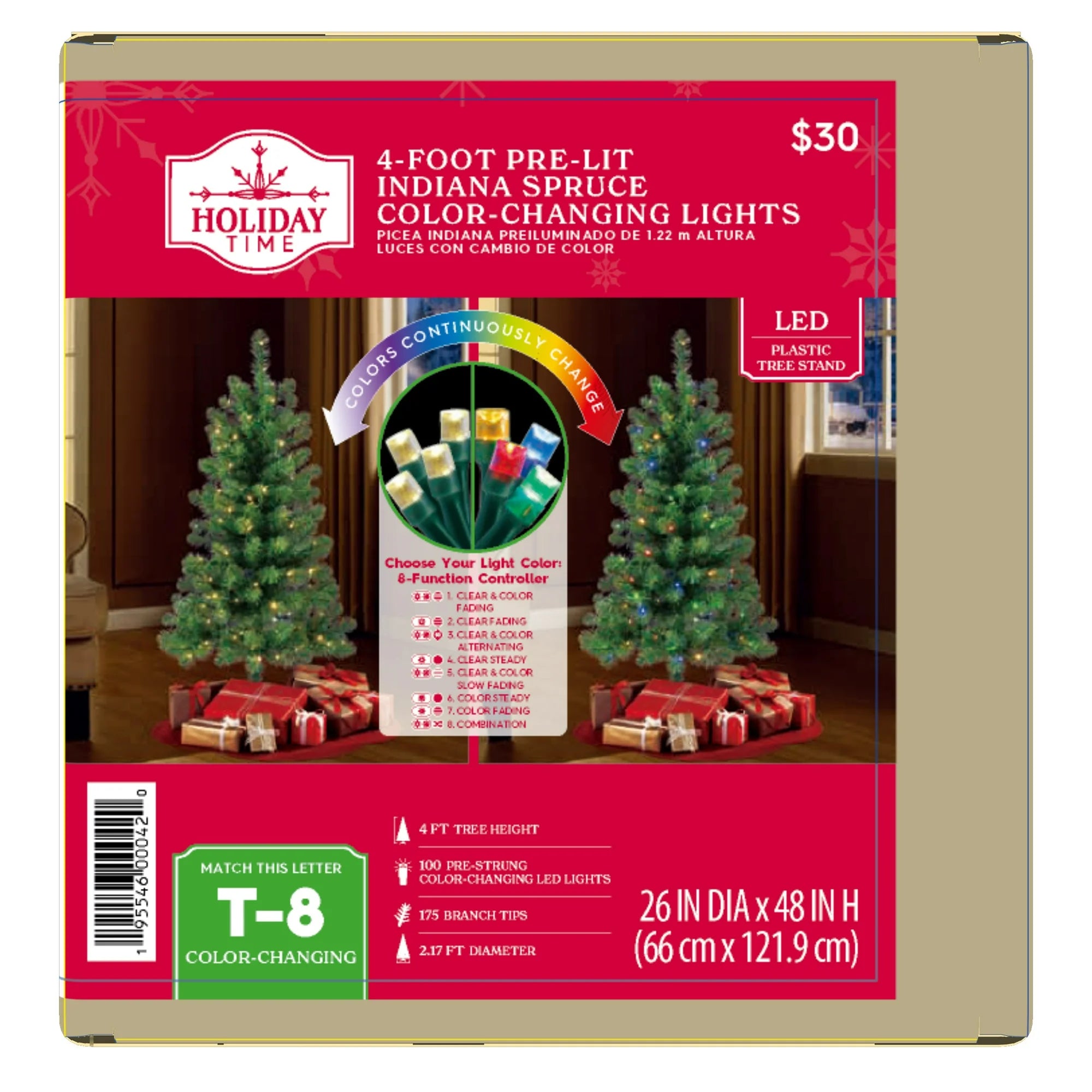 4 ft Pre-Lit Indiana Spruce Artificial Christmas Tree with Color-Changing LED Lights, by Holiday Time