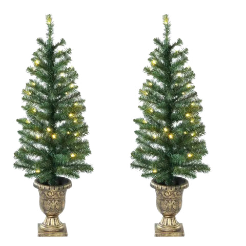 3.5 ft Pre-Lit Artificial Porch Christmas Trees with LED Lights, 2 Count, by Holiday Time