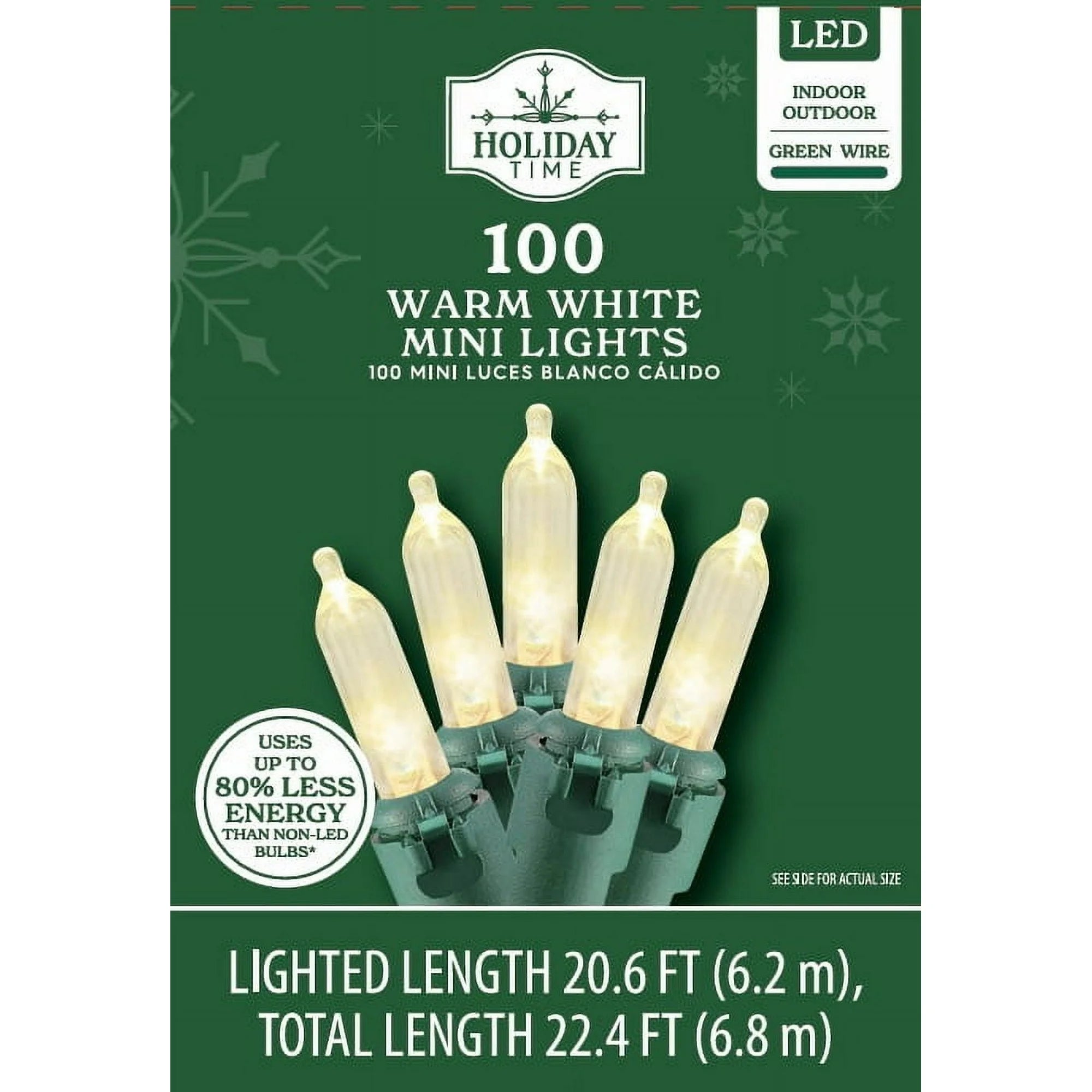 100-Count Mini Warm White LED Christmas String Lights, Green Wire, by Holiday Time