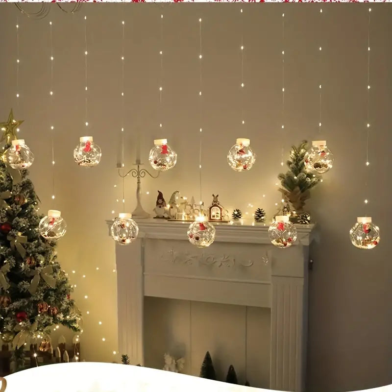 Warm & Festive USB-Powered LED Curtain Lights: Santa & Snowman Designs with Yellow Blinking Effect - Ideal for All Holidays