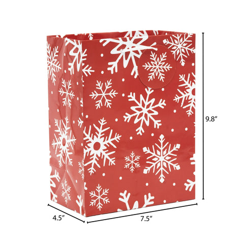 Red & White Snowflake Christmas Gift Bag Set, 7.5 in x 9.9 in x 4.5 in, 2 Count, by Holiday Time