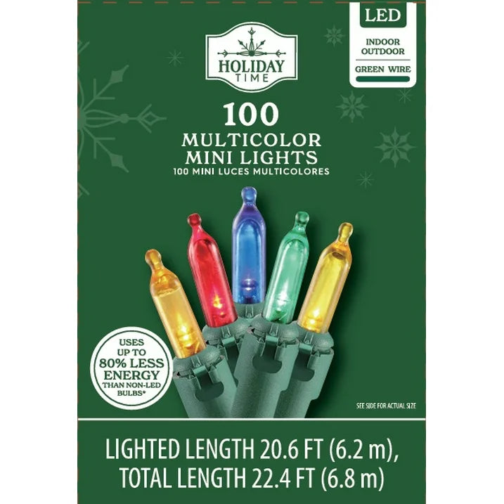 100-Count Mini Multicolor LED Christmas String Lights, Green Wire, by Holiday Time