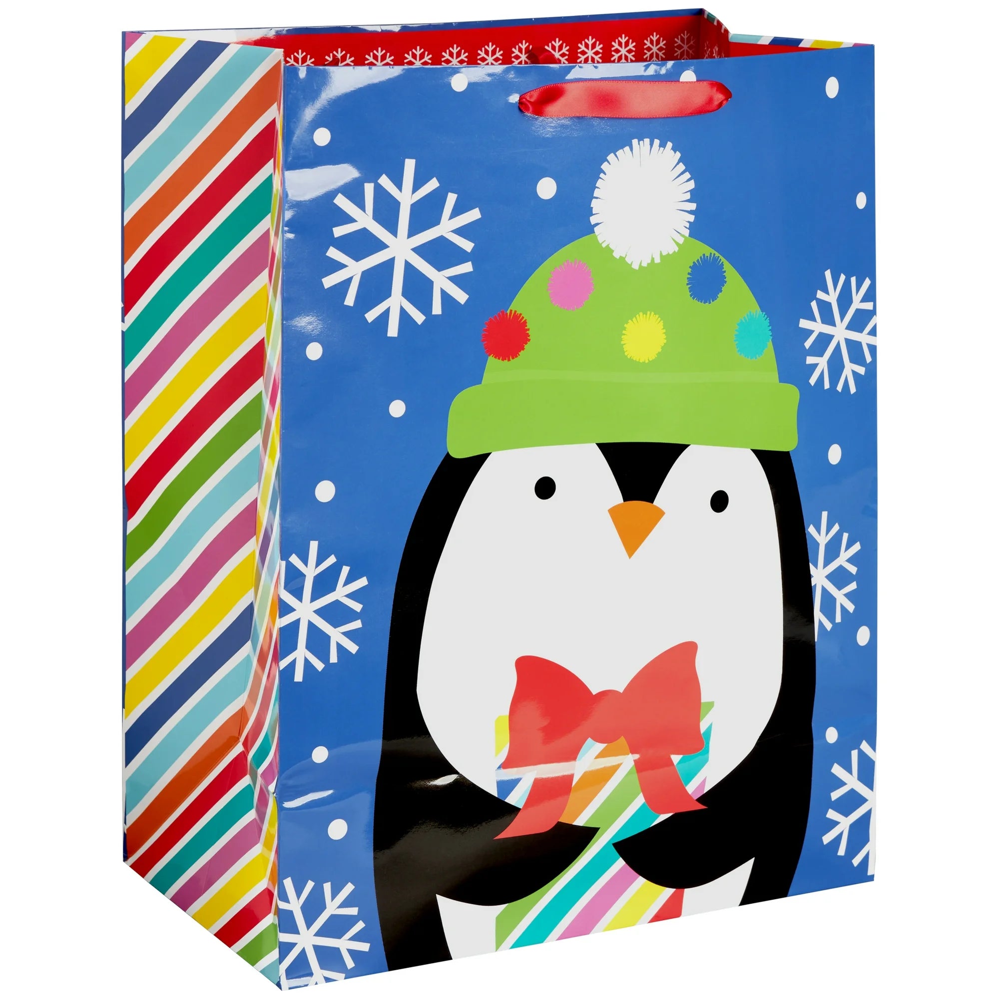 Blue Cheerful Penguin Christmas Gift Bag, 7.5 in x 12.75 in x 16 in, by Holiday Time