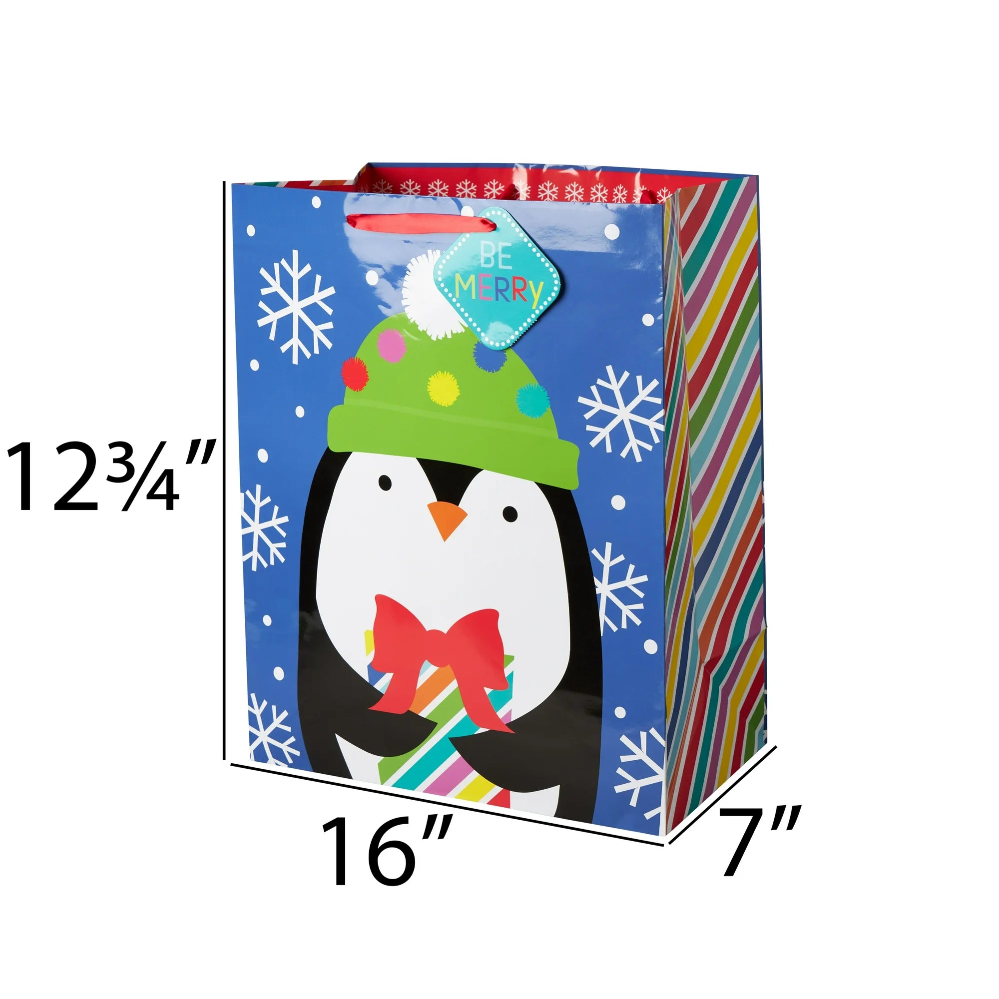 Blue Cheerful Penguin Christmas Gift Bag, 7.5 in x 12.75 in x 16 in, by Holiday Time