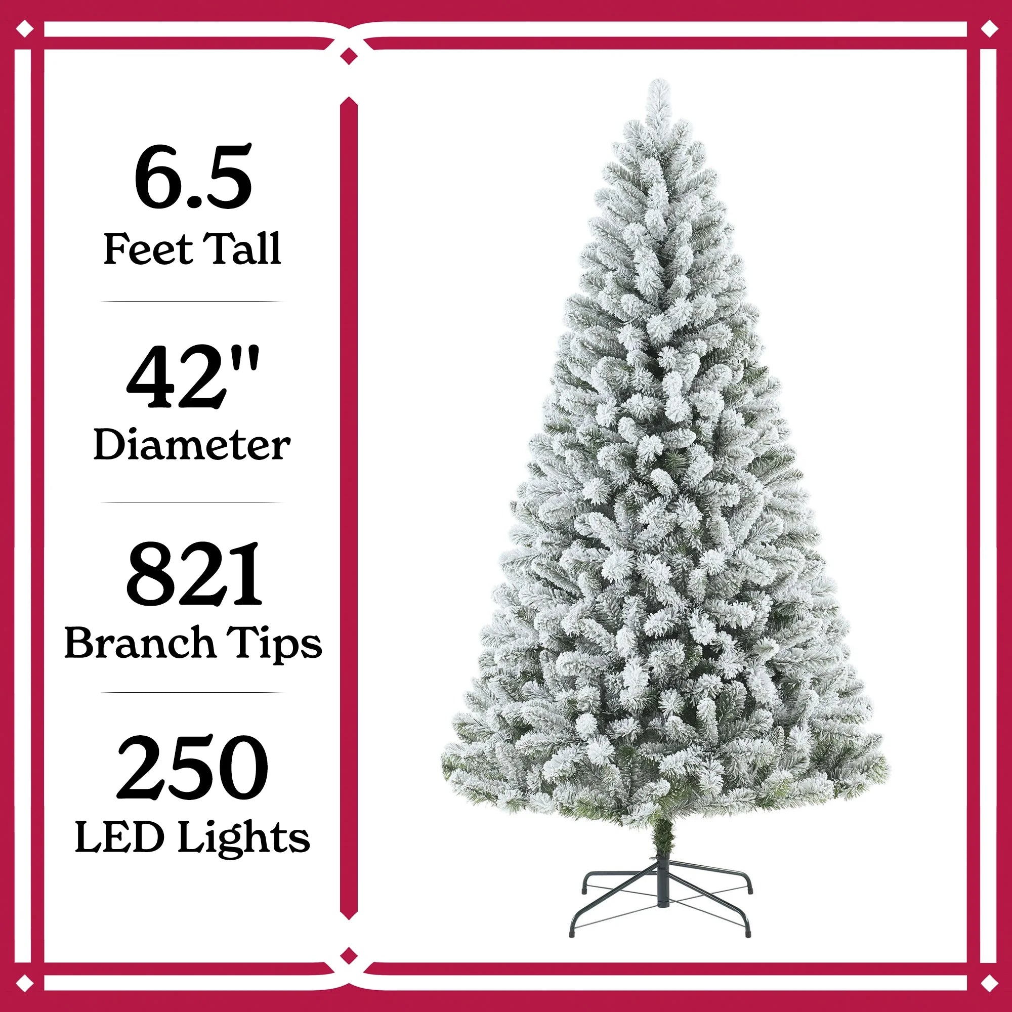 6.5 ft Pre-Lit Flocked Frisco Pine Artificial Christmas Tree with 250 Color-Changing LED Lights and Stand, by Holiday Time