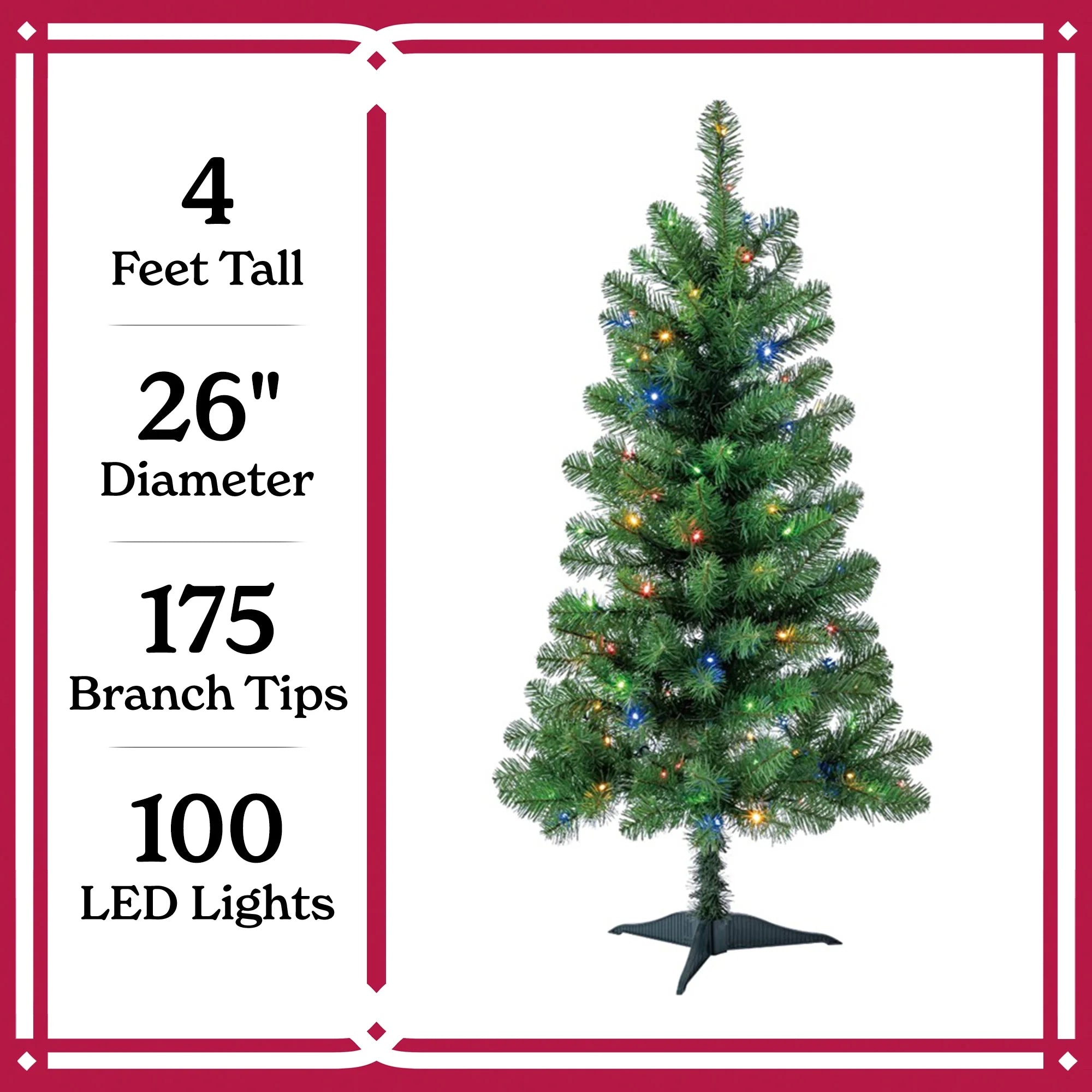 4 ft Pre-Lit Indiana Spruce Artificial Christmas Tree with Color-Changing LED Lights, by Holiday Time