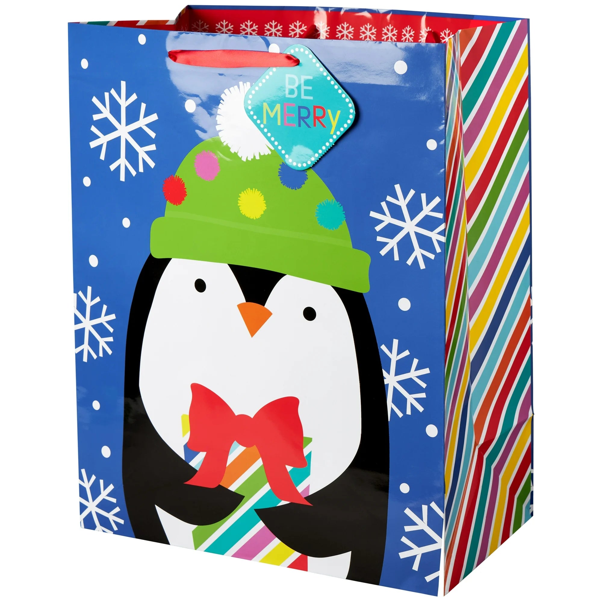 Blue Cheerful Penguin Christmas Gift Bag, 7.5 in x 12.75 in x 16 in, by Holiday Time