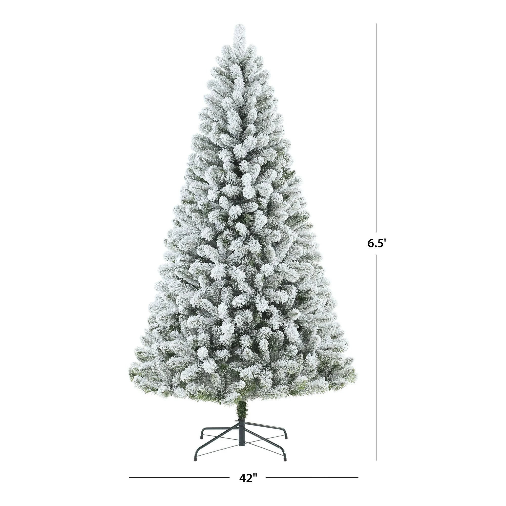 6.5 ft Pre-Lit Flocked Frisco Pine Artificial Christmas Tree with 250 Color-Changing LED Lights and Stand, by Holiday Time