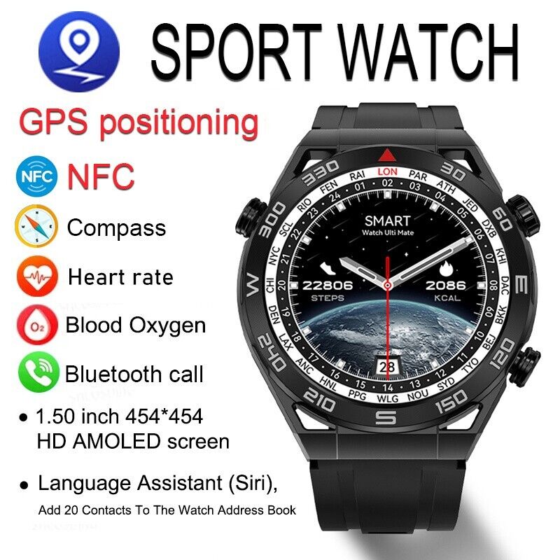 Smart Watch for Men 2023 Waterproof Health Monitor NFC+GPS Bluetooth Call