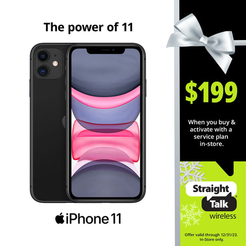 Straight Talk Apple iPhone 11, 64GB, Black- Prepaid Smartphone [Locked to Straight Talk]